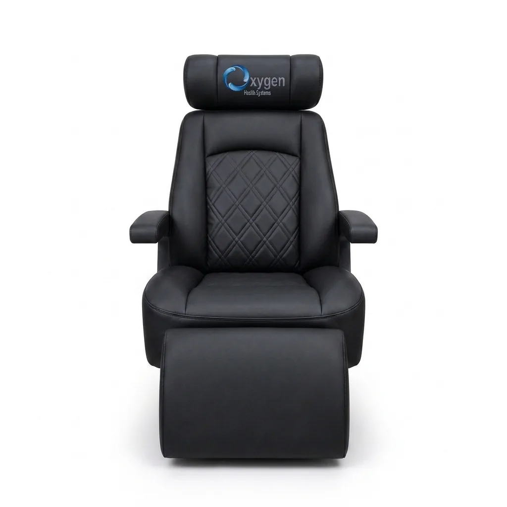 Black extended-footrest recliner for the Executive XLS-40-MP hyperbaric chamber
