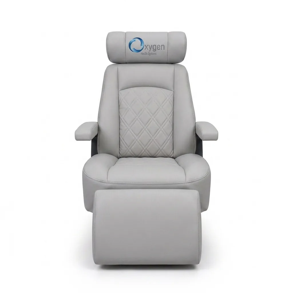 Powder Gray extended-footrest recliner for the Executive XLS-40-MP hyperbaric chamber